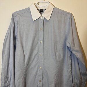 Saks Fifth Avenue Women's Blue and White Striped Dress Shirt Sz 14